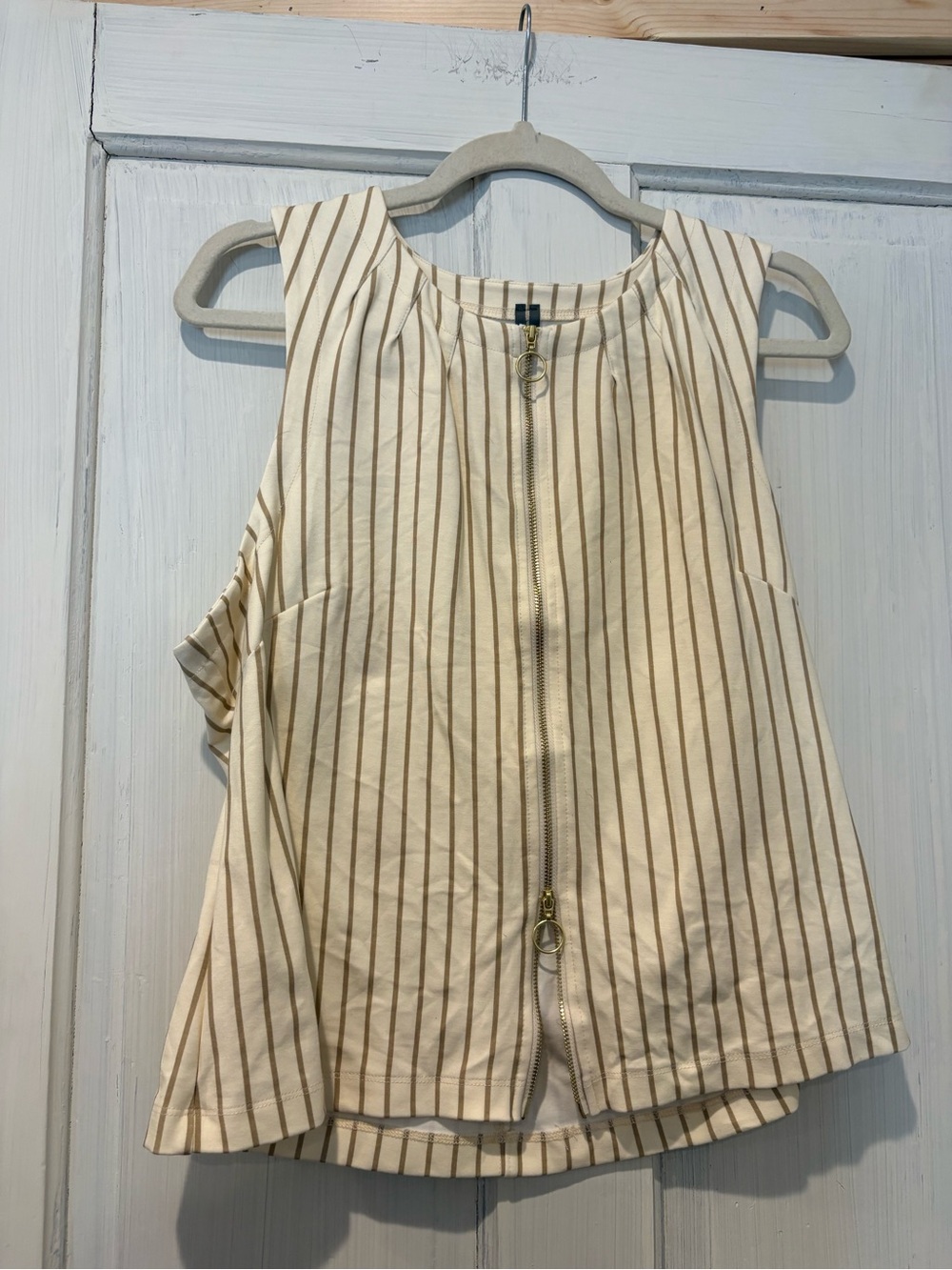 Anthropologie Cream Tank Top with Brown Pinstripes
